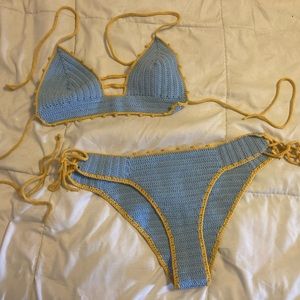 Hand crocheted bikini 34B and medium sky blue and yellow Etsy